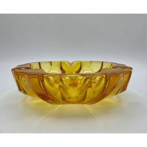 MCM Murano Style Blown Amber Art Glass Tricorn Bowl Ashtray Trinket Italian Vtg